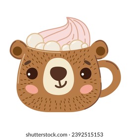 Vector christmas picture cup with bear and sweets holiday card