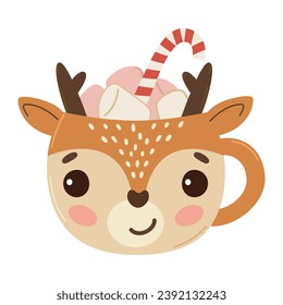 Vector navidad copa de imagen con ciervo y caramelos de vacaciones