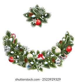 Vector Christmas Pine Decoration isolated on white background