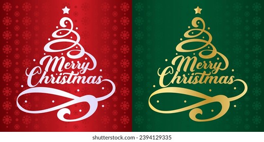 Vector christmas pine tree design with phrase on deep red gradient snowflake background and green gradient christmas green for social media, mug or t-shirt printing and christmas card printing