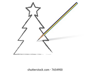 Vector - Christmas pine tree sketched with a pencil