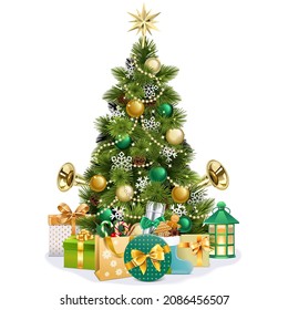 Vector Christmas Pine Tree with Trumpet isolated on white background