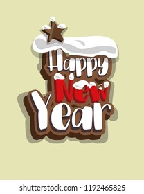 Vector Christmas post card with funny Christmas decorations and lettering Happy New Year. Christmas graphic. Merry Christmas design.