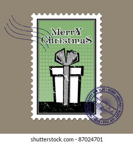 Vector Christmas postage set in grunge-style.