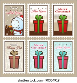 Vector Christmas postage set in grunge-style.