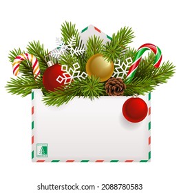 Postal navideña vectorial con ramas de Par aisladas en fondo blanco
