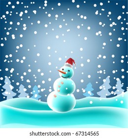 vector christmas postcard with snow puppet wearing a xmas hat!