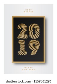 Vector christmas poster 2018 on frame gold style happy new year on white background for decoration, flyer, web, promotion, christmas sale, invitation, calendar, card, banner. 10 eps