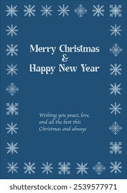 Vector Christmas poster of blue snowflake and short-phrase. Hand-drawn vintage poster with handwritten short phrase isolated on blue background. Illustration for design, print, fabric or background.