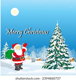 vector Christmas poster design with Santa Claus and Christmas tree