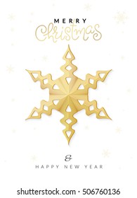 Vector Christmas poster with gold hand lettering word - Christmas - and big star