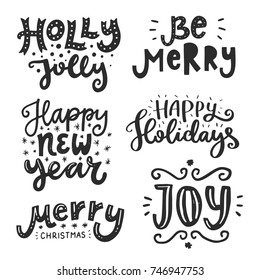 Vector Christmas poster with phrase. Typography isolated card, image with lettering and decor. Black quote on white background. Design for t-shirt and prints.