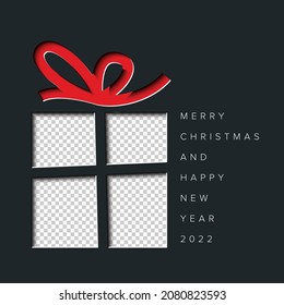 Vector christmas present Christmas card with family photo placeholder - customizable editable family christmas card layout template with gift box