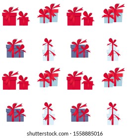 Vector Christmas present gift boxes seamless pattern for textile, wrap paper, greeting card. Holiday's, annyversary, valentines day gifts and presents.