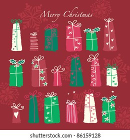 Vector Christmas presents greeting card