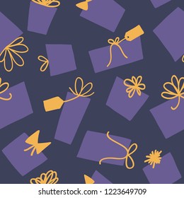 Vector Christmas Purple Presents seamless pattern. Great for scrapbooking, gift warpping, wallpaper, fabric and more.