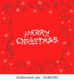 Vector christmas red background with text. Merry Christmas.