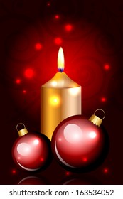 Vector Christmas red card with candle and decorationd