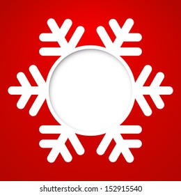 Vector christmas red greeting card with round place for text end snowflake.