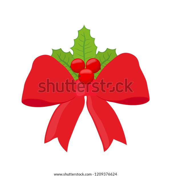 Vector Christmas Red Ribbon Holly Xmas Stock Vector Royalty Free 1209376624