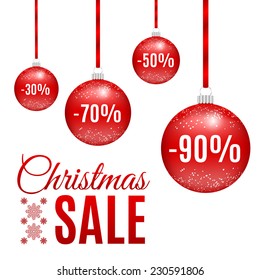 Vector Christmas red sale balls on white background