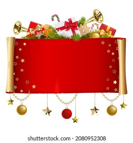 Vector Christmas Red Scroll isolated on white background