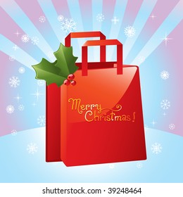 vector christmas red shopping bag in star burst