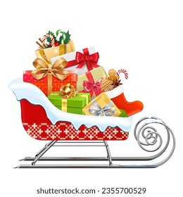 Vector Christmas Red Sled with Gifts isolated on white background