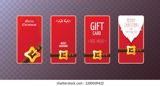 vector christmas red vertical banners set isolated on transparent background. christmas vertical background collection with santa claus golden belt and beard . xmas greeting card