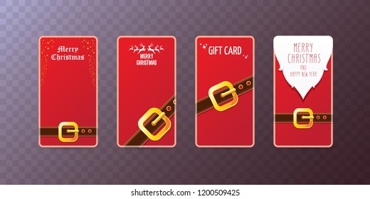 vector christmas red vertical banners set isolated on transparent background. christmas vertical background collection with santa claus golden belt and beard . xmas greeting card