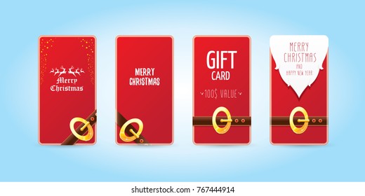 vector christmas red vertical banners set. christmas vertical background collection with santa claus golden belt and beard . xmas greeting card