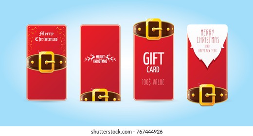 vector christmas red vertical banners set. christmas vertical background collection with santa claus golden belt and beard . xmas greeting card