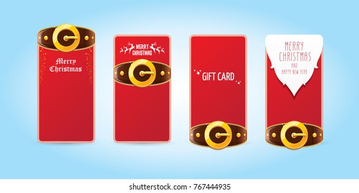 vector christmas red vertical banners set. christmas vertical background collection with santa claus golden belt and beard . xmas greeting card