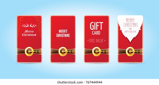 vector christmas red vertical banners set. christmas vertical background collection with santa claus golden belt and beard . xmas greeting card