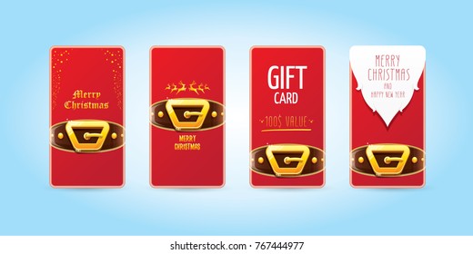 vector christmas red vertical banners set. christmas vertical background collection with santa claus golden belt and beard . xmas greeting card