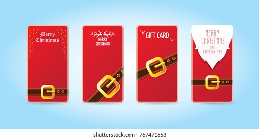 vector christmas red vertical banners set. christmas vertical background collection with santa claus golden belt and beard . xmas greeting card
