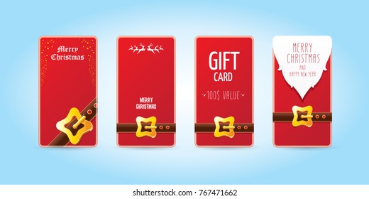 vector christmas red vertical banners set. christmas vertical background collection with santa claus golden belt and beard . xmas greeting card
