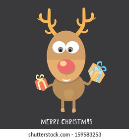 vector Christmas reindeer holding gift