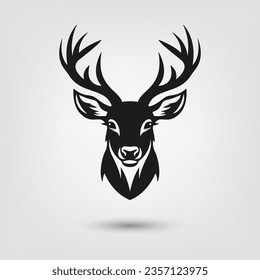 Vector Christmas Reindeer with Horns, Antlers. Deer Horn Silhouette. Hand Drawn Design Element of Deer Head. Wildlife Hunter, Hipster, Christmas Concept