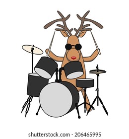 vector Christmas reindeer plays drums