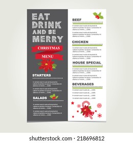 Vector Christmas Restaurant Brochure, Menu Design. Vector Holiday Template With Xmas Hand-drawn Graphic. Happy New Year Invitation Flyer.