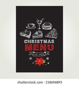 Vector Christmas Restaurant Brochure, Menu Design. Vector Holiday Template With Xmas Hand-drawn Graphic. Happy New Year Invitation Flyer.