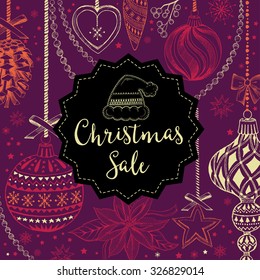 Vector christmas restaurant brochure, menu design. Vector holiday template with xmas hand-drawn graphic. Happy New Year invitation flyer.