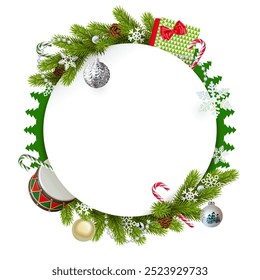 Vector Christmas Round Card with Drum isolated on white background