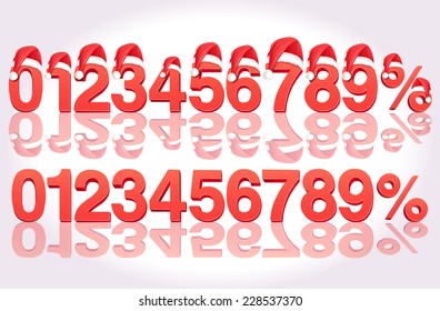 Vector Christmas Sale 3D Numbers And Percentage With Santa Hat