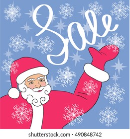 vector of christmas sale banner with santa Claus snowflakes and stars