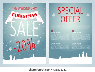 Vector christmas sale flyer design in light blue color.