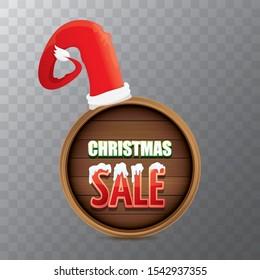 vector christmas sale label.  Red Santa hat with special sale sign tag isolated on transparent background. vector merry christmas sale sticker, banner design template or background.