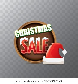 vector christmas sale label.  Red Santa hat with special sale sign tag isolated on transparent background. vector merry christmas sale sticker, banner design template or background.