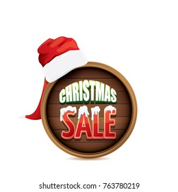 vector christmas sale label.  Red Santa hat with special sale sign tag isolated on white background. vector merry christmas sale sticker, banner design template or background.